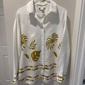 Rachel Zoe Button Down Shirt Linen Blend Tropical Print Size Medium